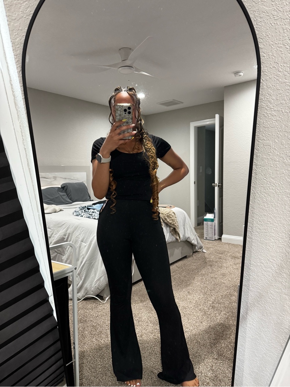 Rue21 black ribbed lace up side flare pants, size medium